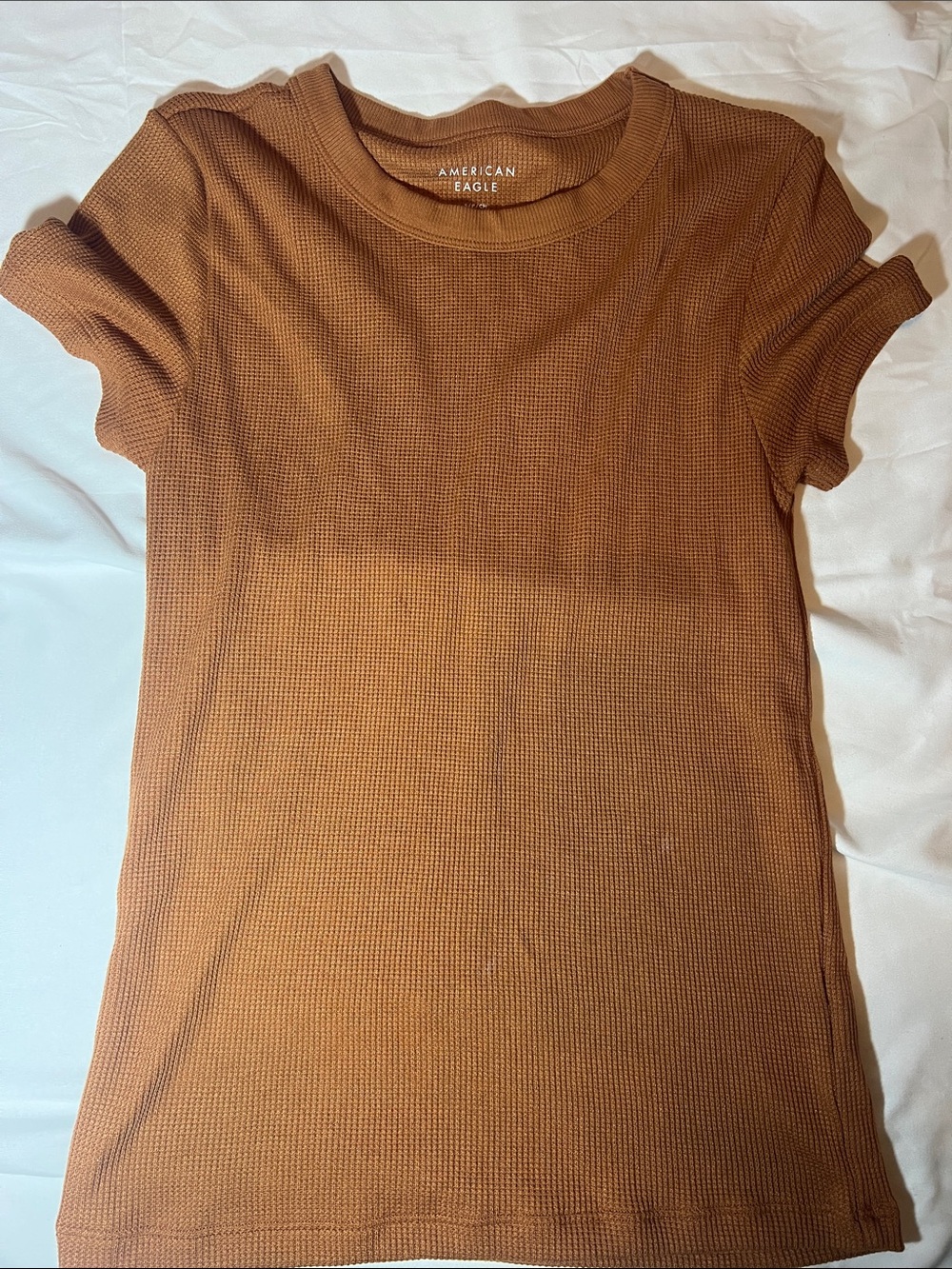 American Eagle Outfitters Short Sleeve Waffle Tee in Russet Brown